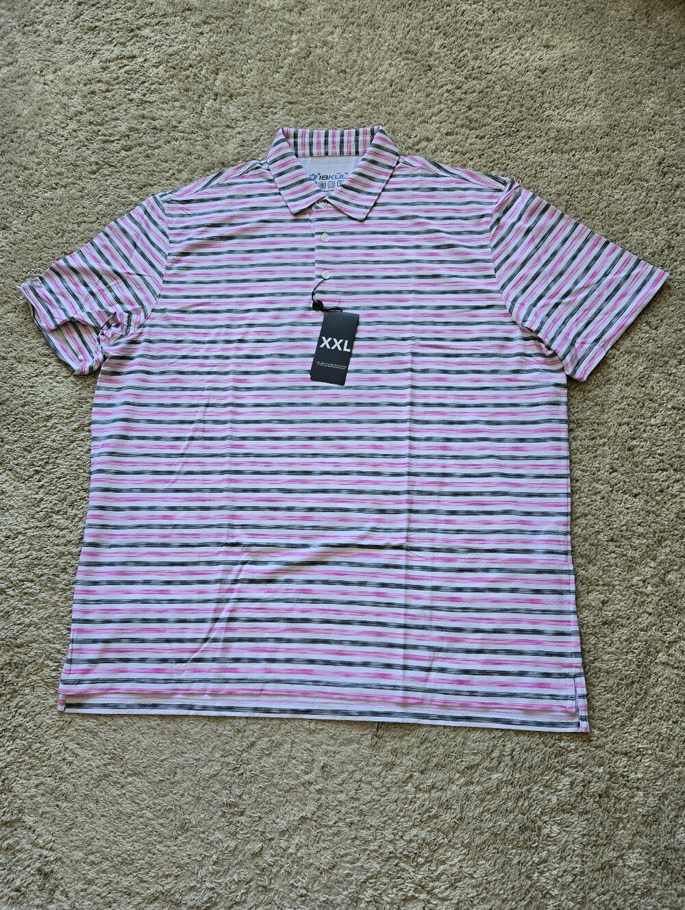 Ibkul Polo Shirt Mens XXL Pink Stripe Upf 50